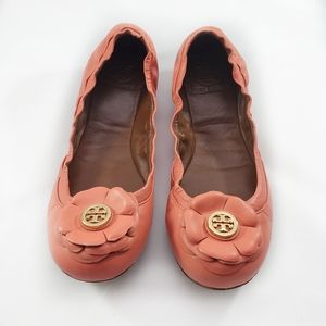 Tory Burch Ballet Flats Orange Leather
